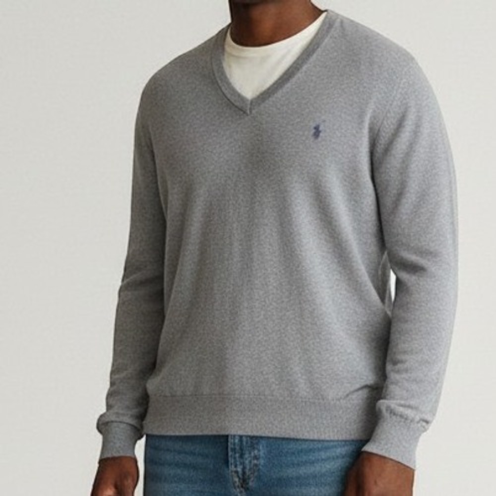 Polo Ralph Lauren V-Neck Sweater Mens LT Large Tall Blue Pima Cotton Pony Logo